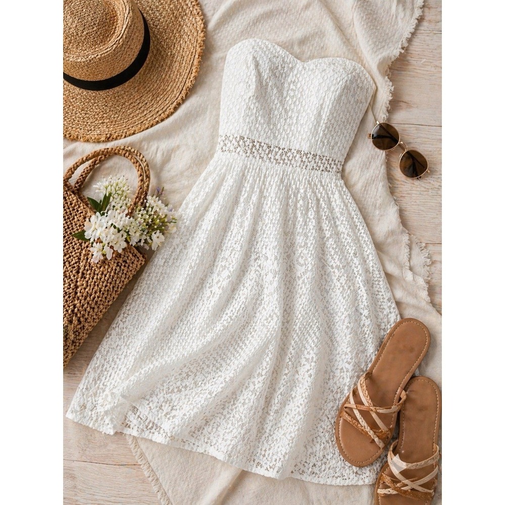 Lilly Pulitzer Dress L White Lace Strapless Bridal Shower Resort Fit & Flare - Picture 4 of 10